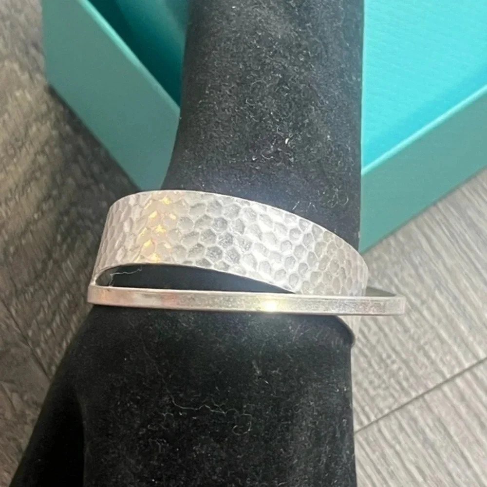 Hammered Silver Double Cuff Textured Bracelet